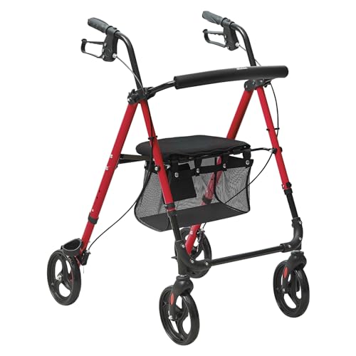 VEVOR Folding Rollator Walker for Seniors, Lightweight Aluminum Rolling Walker with Adjustable Seat and Handle, Outdoor Mobility Rollator Walker with 8" All Terrain Wheels, 300LB Support, Blue + Black