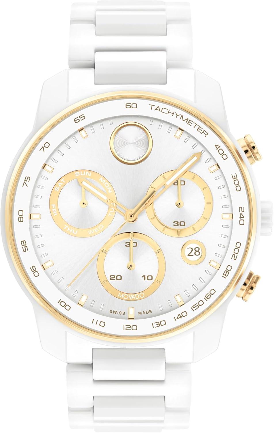 Movado Bold Verso Men's Sport Watch - Swiss Quartz Chronograph Movement, Ceramic Link Bracelet - 5 ATM Water Resistance - Luxury Fashion Timepiece for Him - 44mm