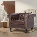 Chesterfield Chair Leather, Square Arm Tufted Back Upholstered Single Sofa Chair, Club Armchair With Nailheads and Solid Wood Legs, Chesterfield Chair for Living Room Office Reading Room (Brown)