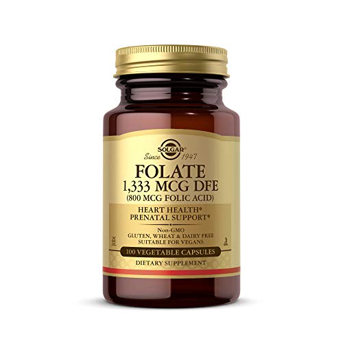 Solgar Folate 1,333 MCG Dietary Folate Equivalent (800 mcg Folic Acid), 250 Tablets - Heart Health, Healthy Nervous System, Prenatal Support - Non-GMO, Vegan, Gluten Free, Dairy Free - 250 Servings