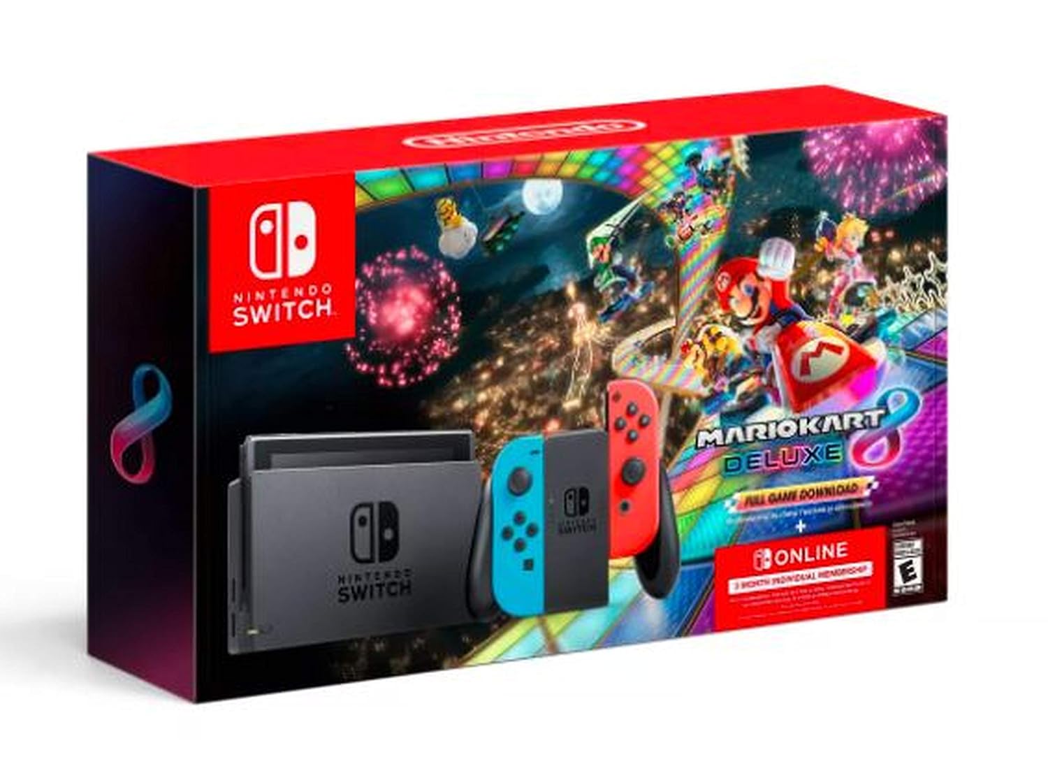 Nintendo Switch Joy-Con Neon Blue/Red + Mario Kart 8 Deluxe + 3 Month Online Bundle V414484