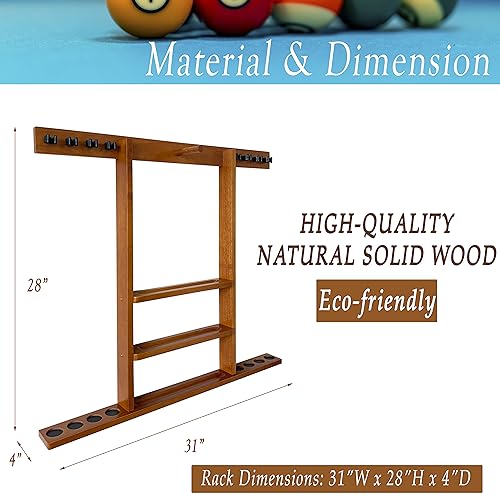 Wall Mount Pool Cue Rack for 8 Sticks, Solid Wood Mahogany S223328