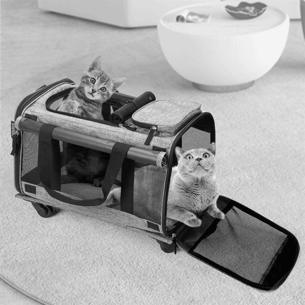 Mexmiody Pet Carrier with Wheels Airline Approved for Medium Small Dogs S7448