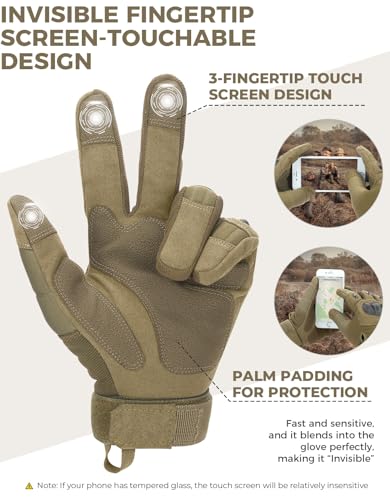 KEMIMOTO Tactical Gloves for Men, Touchscreen Motorcycle Gloves with Hard Shell & Palm Padding E190