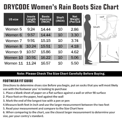 D DRYCODE Women's 6mm Neoprene Mid Calf Rain Boots, Waterproof, Black S28175