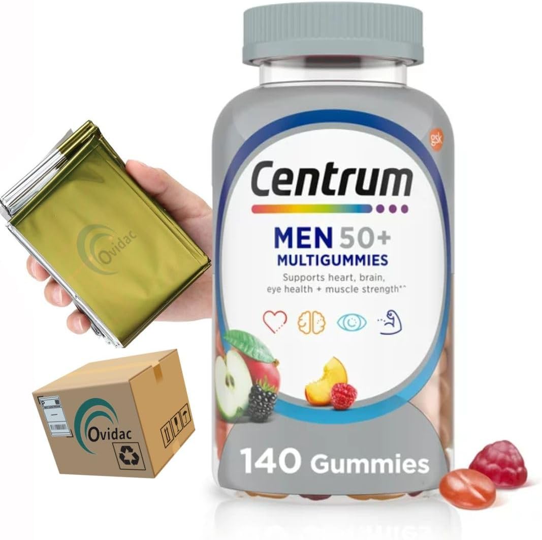 Centrum Silver Men 50+ Multigummies Multivitamin Supplement Gummies, Assorted Fruit, Multivitamin/Multimineral Supplement with Vitamin D3 + 140 Count | Men 50+ Ovidac®_BOX 2 items