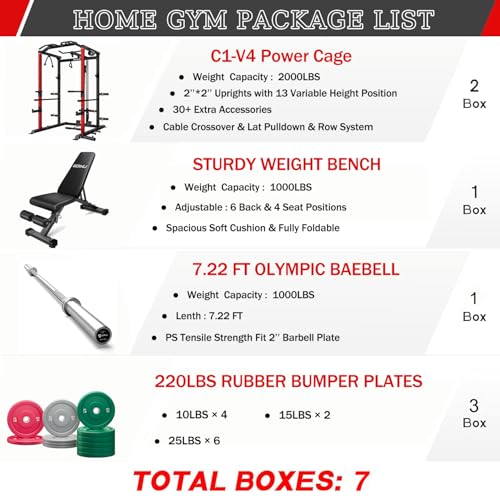 C1-V4 Power Cage with LAT Pulldown, Multi-Function Weight Cage for Home Gym G4781