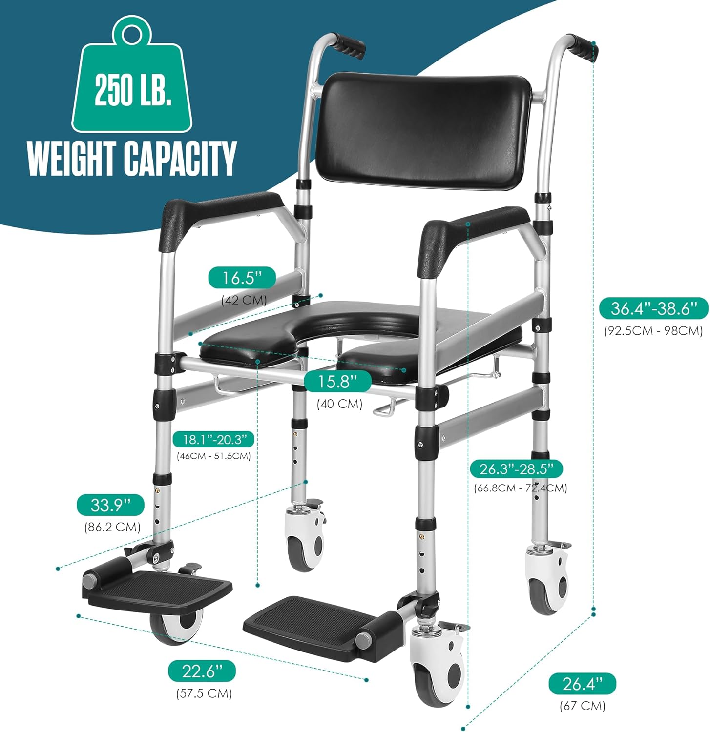 Houseables Shower Chair with Wheels, Height Adjustable Z902904