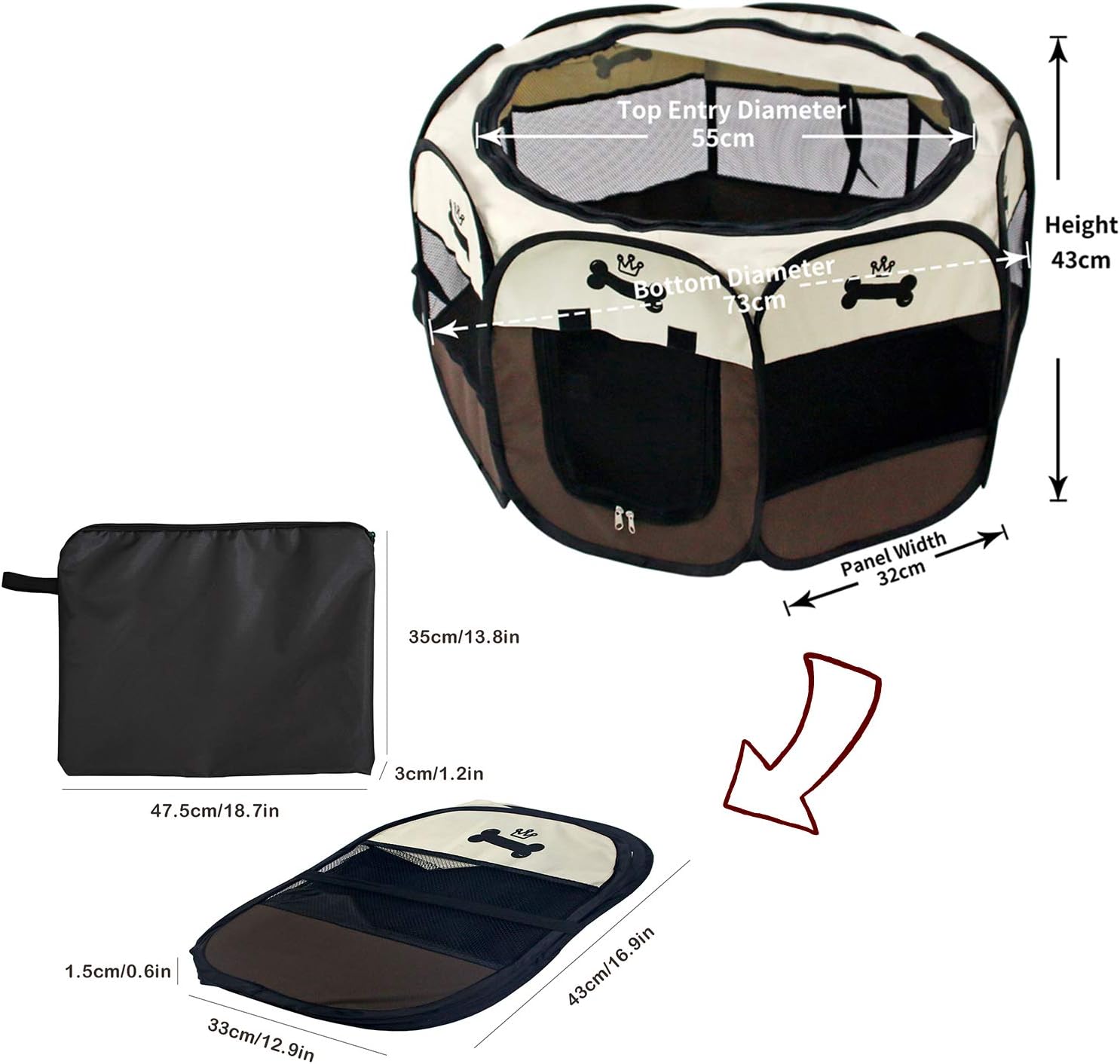 Portable Foldable Pet Playpen with Mesh Shade Cover H996608