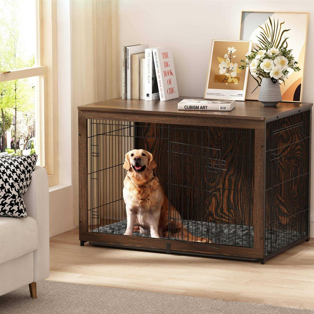 Megidok Wooden Dog Crate Furniture with Cushion and Tray R775