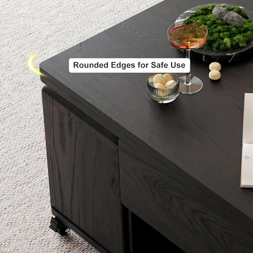 homary Black Lift-Top Coffee Table with Hidden Storage and 4 Stools O1455