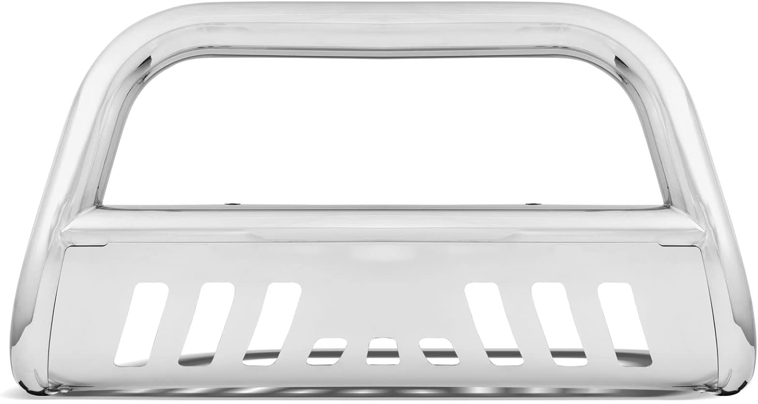 Polished Stainless Steel Bull Bar Brush Push Front Bumper Grill Grille Guard With Skid Plate Compatible With 10-23 Toyota 4Runner