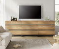 WAMPAT Modern TV Stand for TVs up to 40 inch, Entertainment Center TV Console with 3 Drawers and Metal Base, Media Console for Living Room, Bedroom, Oak