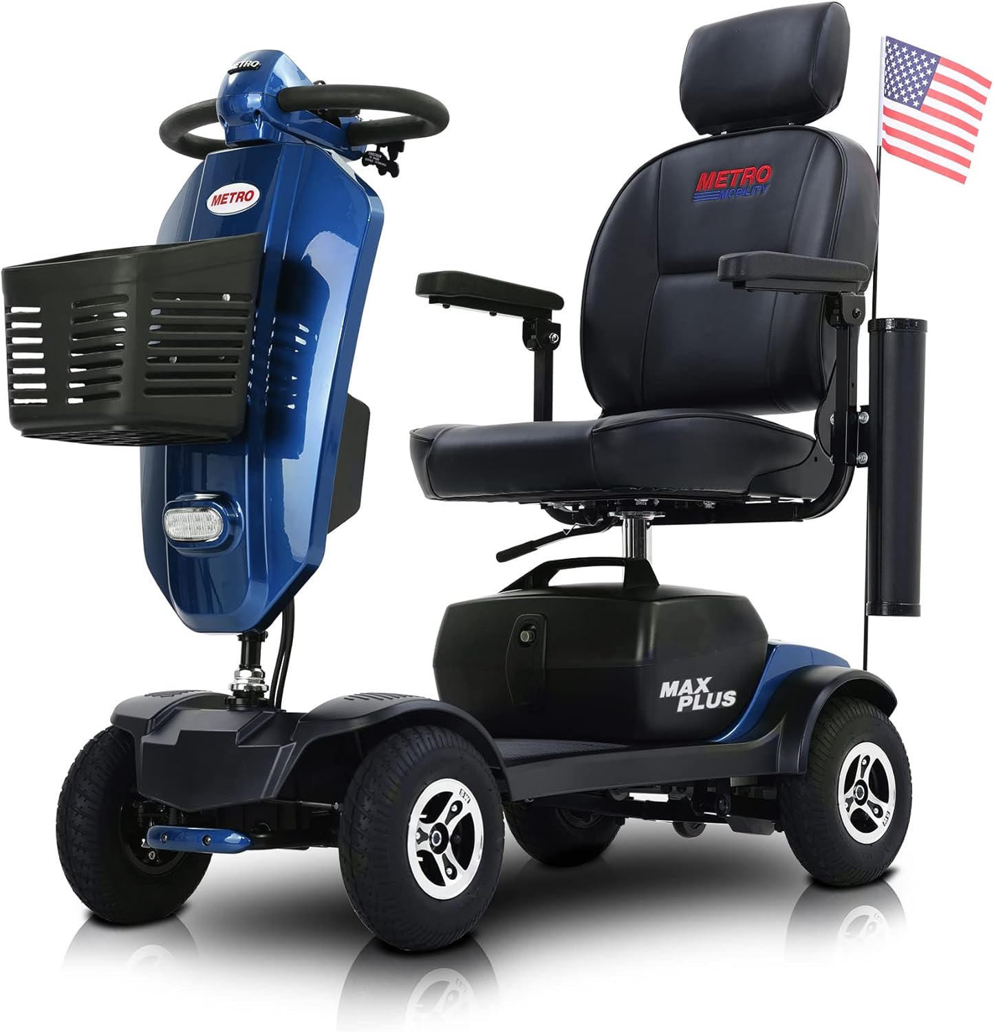 Electric Powered Mobility Scooters for Seniors Adults 300lbs Max Weight, 4 Wheel Folding Mobility Wheelchair for Travel - Long Range Power Extended Battery w/Charger and Basket