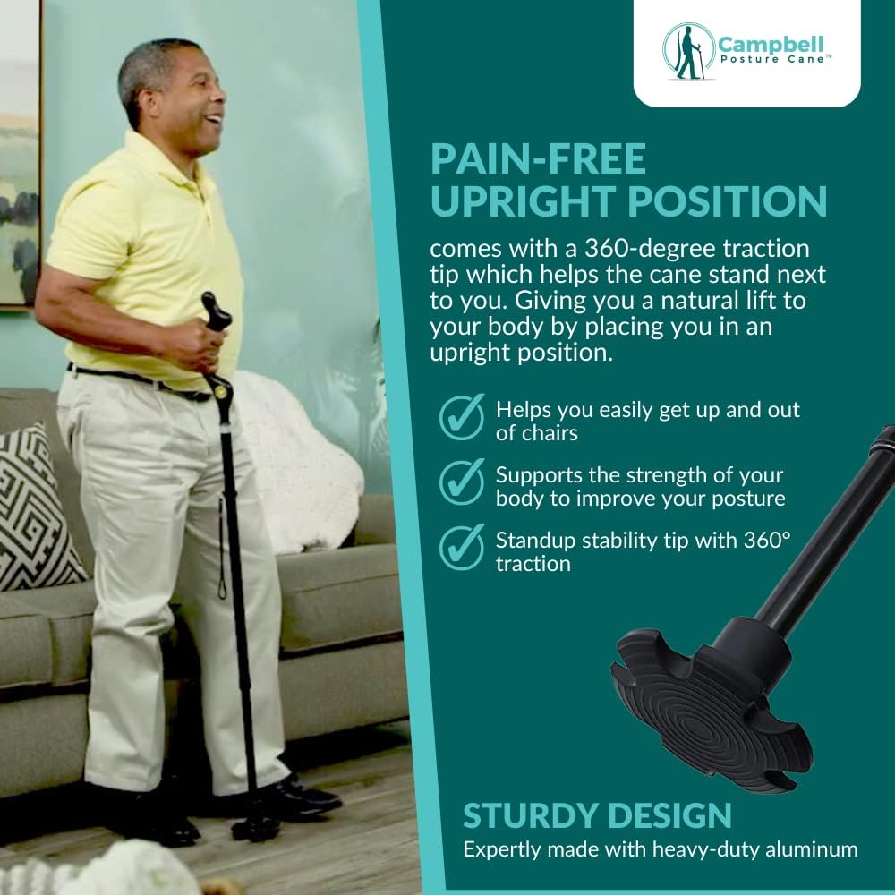 Campbell Posture Cane Folding Walking Stick for Seniors, Heavy-Duty Aluminum U1345