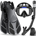 Snorkeling Gear for Adults Men Women,4 in 1 Snorkel Set with Panoramic View Diving Mask Anti-Fog Anti-Leak,Dry Top Snorkel,Fins and Travel Bag for Swimming,Snorkeling and Travel Diving