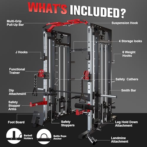 Smith Machine Squat Rack with Lat Pulldown & Cable Crossover R207