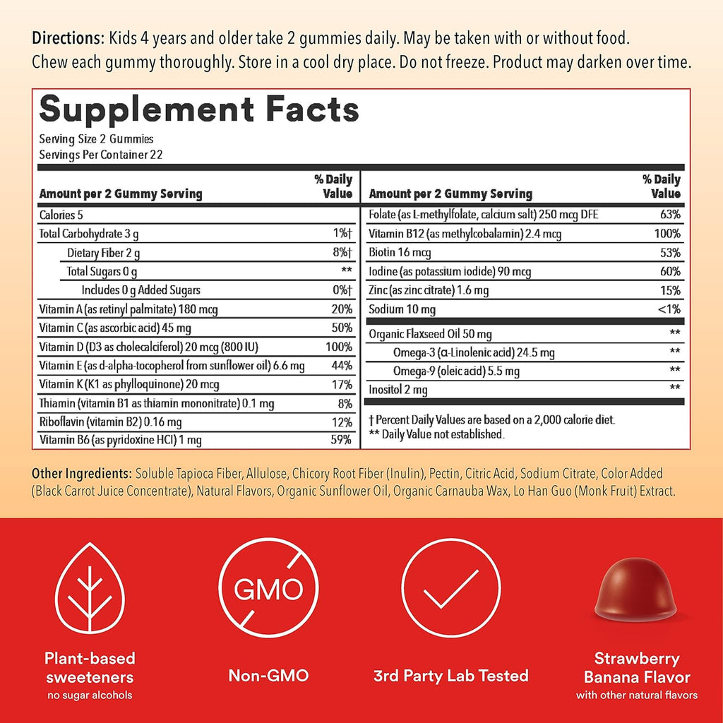 SmartyPants Kids Multivitamin Gummies, Sugar Free, Omega 3 & OLLY Kids Chillax Magnesium Gummies, Calm Chews for Kids 4+, Sherbet Flavor, 50 Count M7340