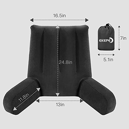 Inflatable Reading Backrest Pillow with Arm Support for Bed, Office, and Camping - Grey F153