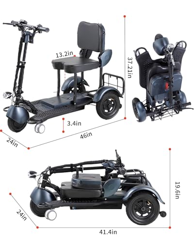 Folding Mobility Scooter Lightweight Portable 3 Wheel for Seniors Adults, Black P7351