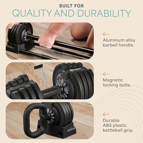 Lifepro Adjustable Dumbbells Set with Rack, 5-in-1, 15-55lb, Home Gym K99628
