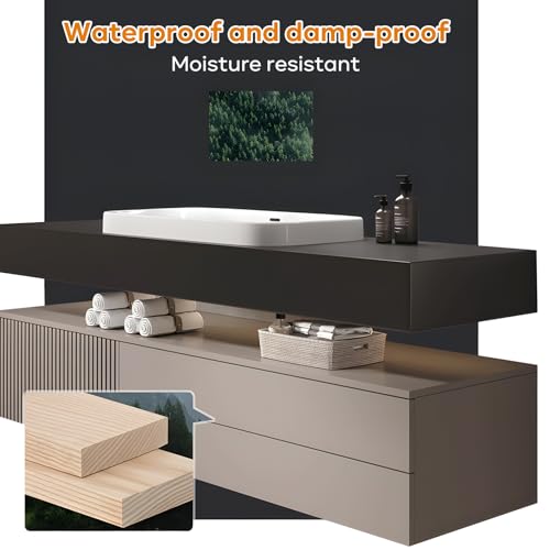 Floating Bathroom Vanity with Sink and LED Mirror, Solid Wood, Wall Mounted, White 36" E381