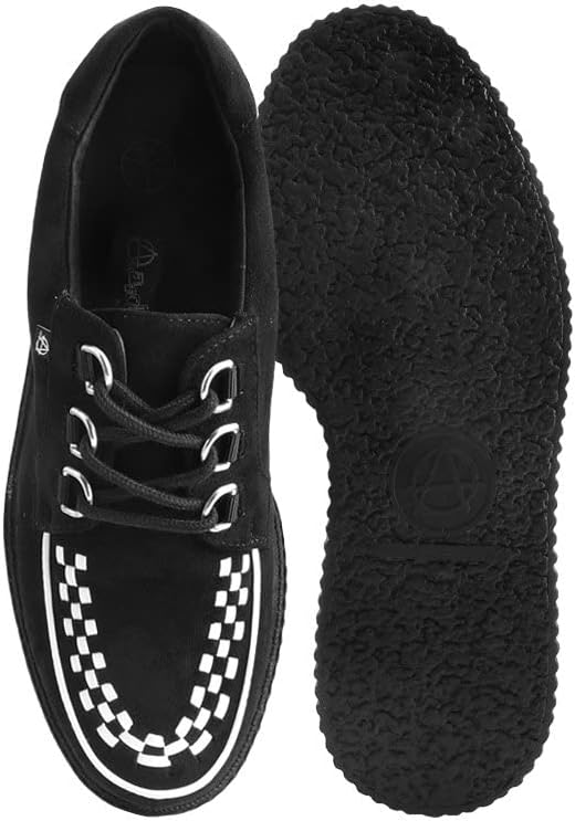 T.U.K. Shoes Black Faux Suede White Interlace Creeper L23519