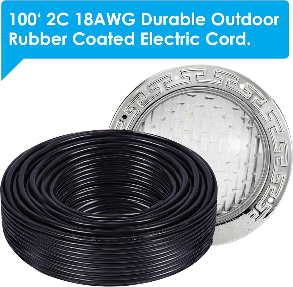 HQUA PN01 120V AC LED Inground Pool Light, 10 Inch 35W 3000lm, 100 Feet Cord, Transformer Included, 6500k Cool White, UL Listed D5803