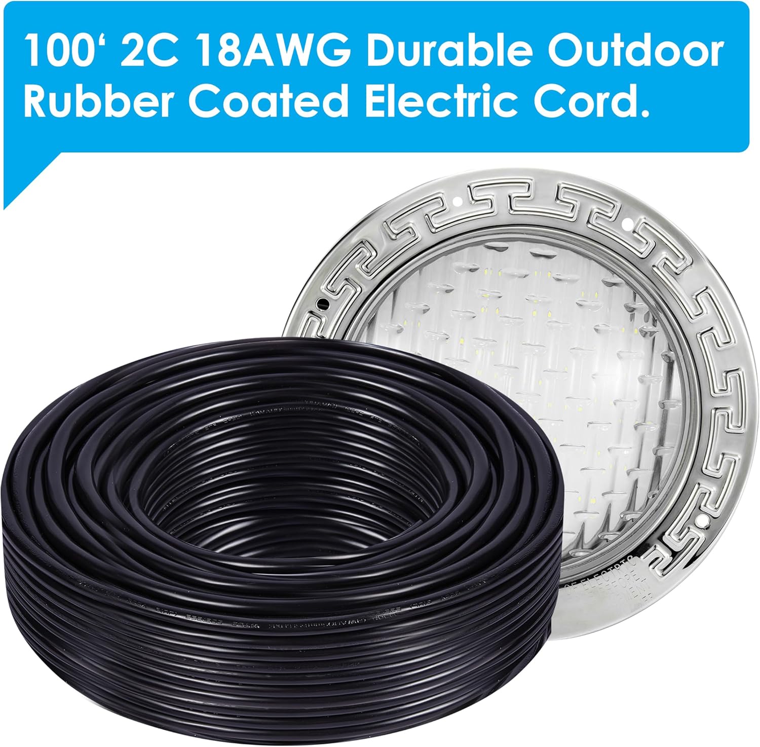 HQUA PN01 120V AC LED Inground Pool Light, 10 Inch 35W 3000lm, 100 Feet Cord, Transformer Included, 6500k Cool White, UL Listed D5803