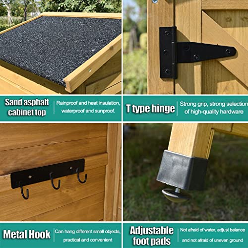 Outdoor Storage Cabinet Wooden Garden Shed with 3 Shelves, Brown B741050