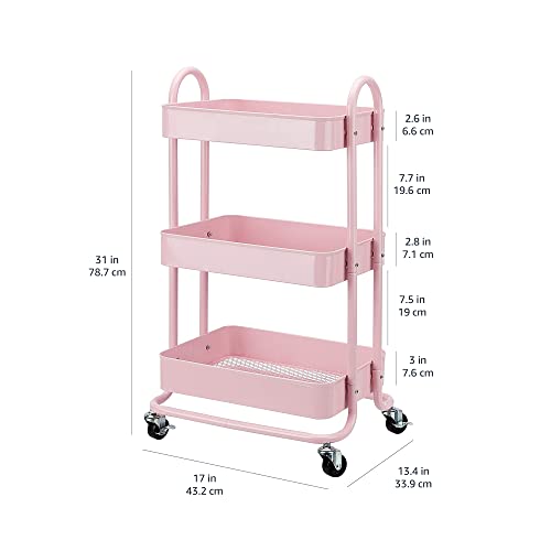 Amazon Basics 3-Tier Rolling Utility Cart with Lockable Wheels, White I730073