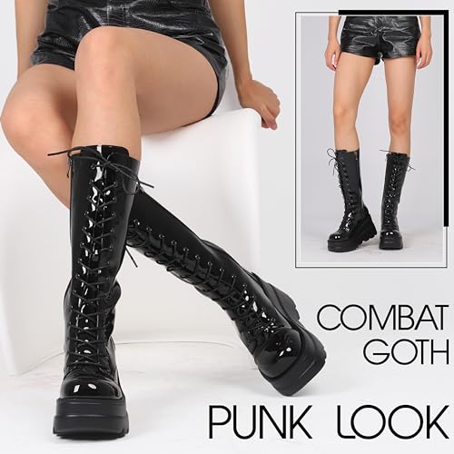 CELNEPHO Women's High Platform Chunky Heel Combat Boots Q428786