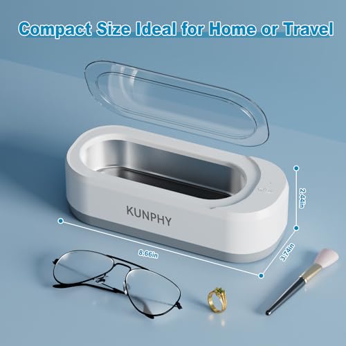 KUNPHY Ultrasonic Jewelry Cleaner, 12oz 46KHz, One-Touch Operation, White W240