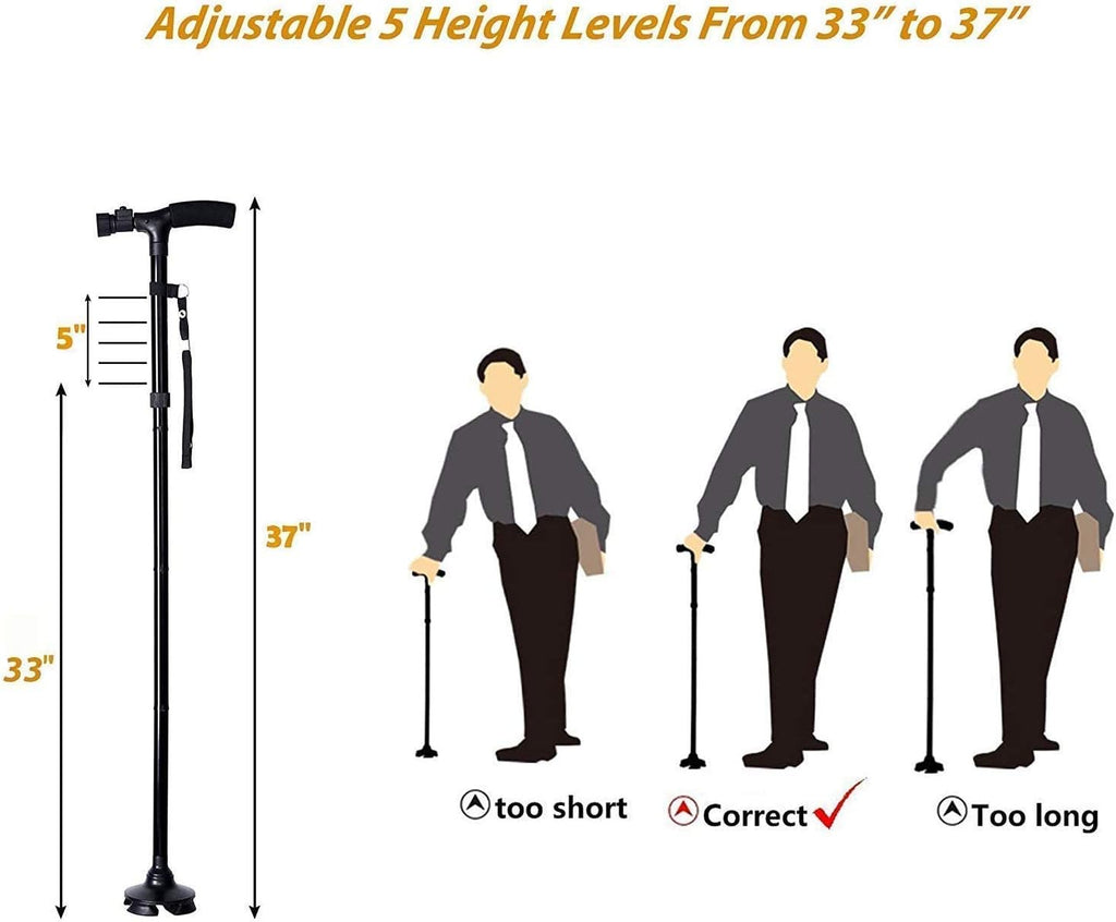 Folding Cane with LED Light, Adjustable Walking Stick with T Handle Q76494