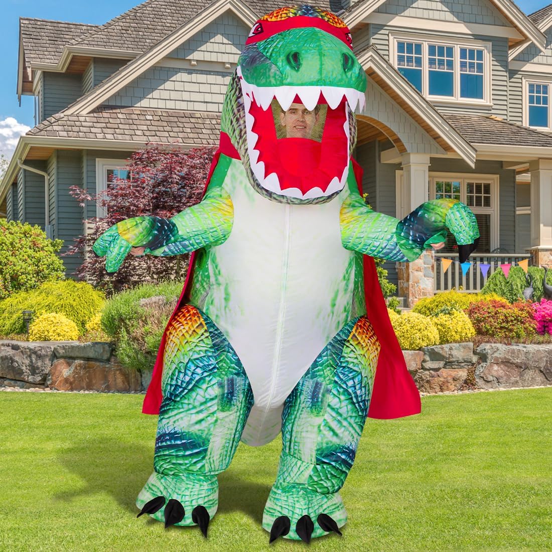 COMIN Inflatable Dinosaur Costume for Adults, Green Halloween Party S823
