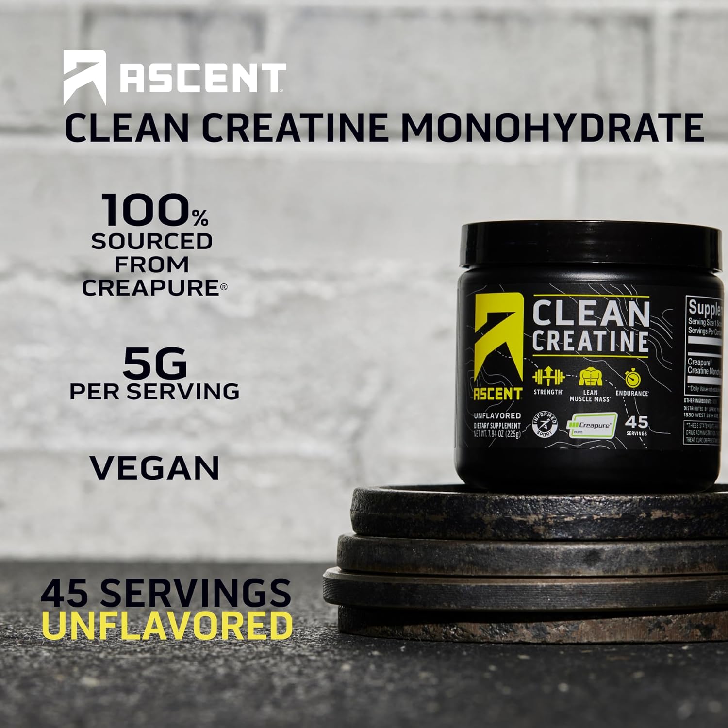 Ascent Whey Protein Powder Chocolate Peanut Butter 2 lb & Creatine Monohydrate Unflavored 45 Servings M84265