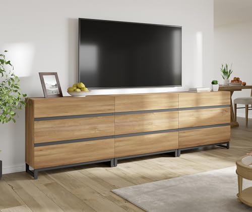 WAMPAT Modern TV Stand for TVs up to 40 inch, 3 Drawers, Metal Base, Oak J845