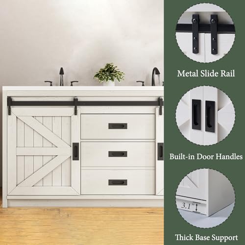60" Farmhouse Sliding Barn Door Bathroom Vanity with Sink, Gray D68921