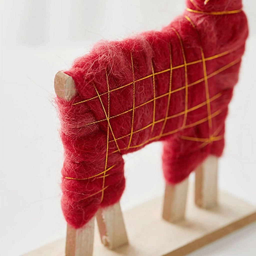 Christmas Wooden Wool Felt Elk Santa Ornament, Red C6332