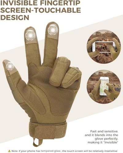 KEMIMOTO Tactical Gloves for Men, Touchscreen Motorcycle Gloves with Hard Shell & Palm Padding E190