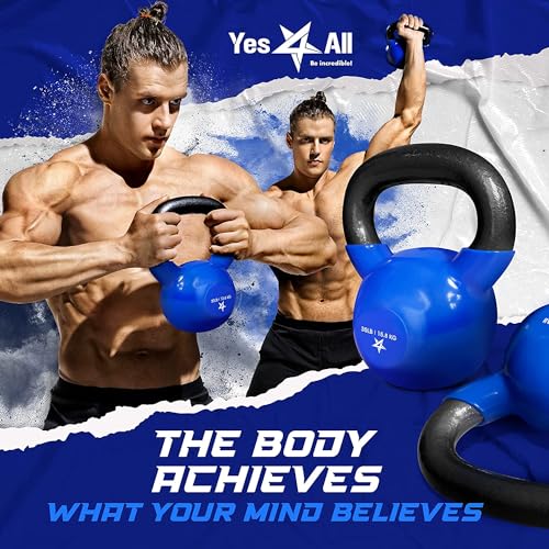 Yes4All 5-100 LB Vinyl Coated Cast Iron Kettlebells M964803