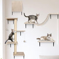 Almcmy Wall Mounted Cat Furniture, 4 PCS Wood Cat Wall Shelves Cat Climber, Floating Cat Perch, Bridge, Cat Tree, Cat House, Indoor Cat Wall Playground for Sleeping Playing Climbing, Grey