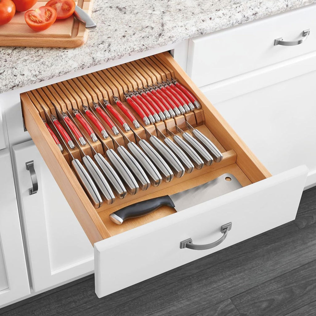 Rev-A-Shelf Dual Row Knife Block Drawer Organizer, 55 Slot Cutlery Tray, Wood N777
