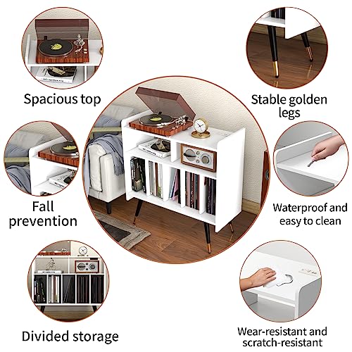 Large Record Player Stand with Power Outlet, Holds 350 Albums, Black I10987