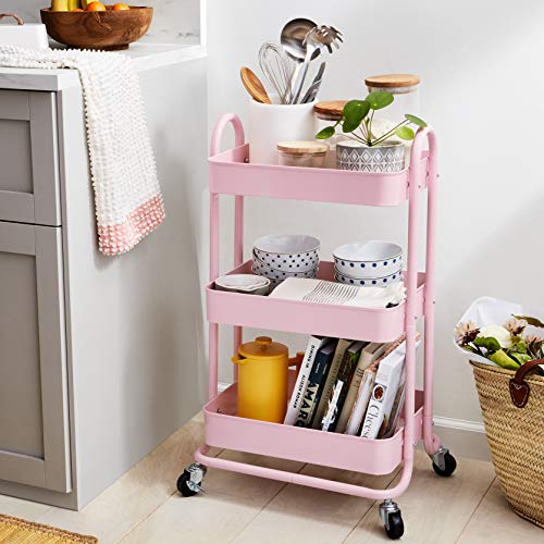 Amazon Basics 3-Tier Rolling Utility Cart with Lockable Wheels, White I730073