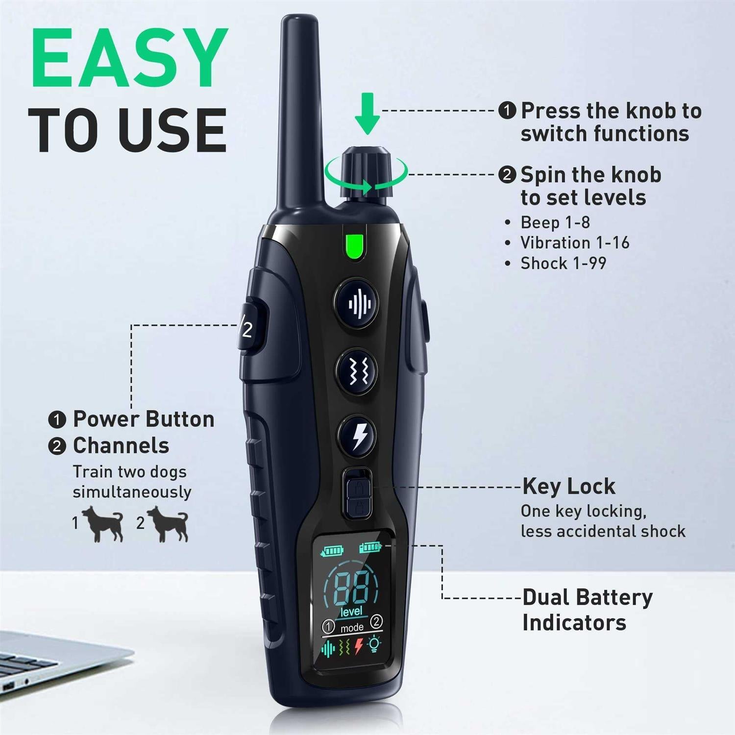Nikketta Dog Shock Collar with Flashing Light for Night Walks, 4000FT Training Range G392