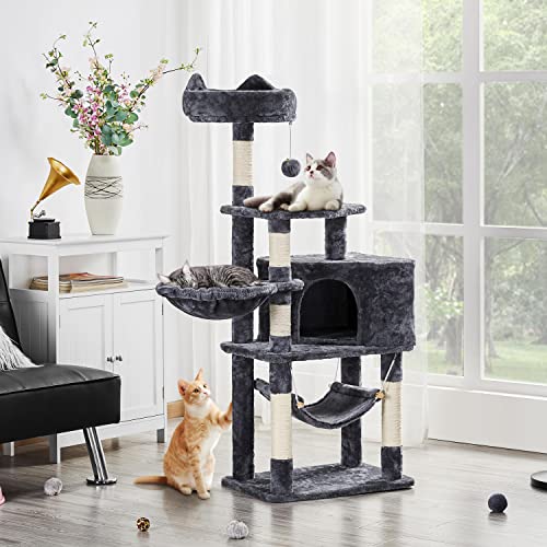 Topeakmart 54.5in Cat Tree for Indoor Cats with Cozy Condo, Dark Gray O790597