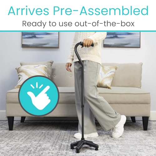 Vive Quad Cane Adjustable Walking Cane with 4 Pronged Base for Seniors C2311