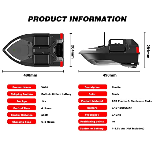doorslay RC Bait Boat for Fishing, GPS, 500M Remote Control Dual Motor Fish Finder K61219
