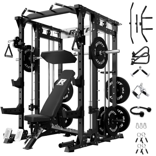 RitFit Buffalo Smith Machine Power Cage with Lat Pull-Down & Cable Crossover for Home Gym V3251